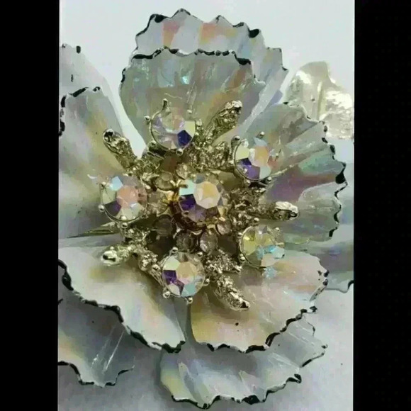 Vintage Coro Signed Brooch Flower Ruffle Iridescent Petals & AB Rhinestones RARE - Picture 3 of 8